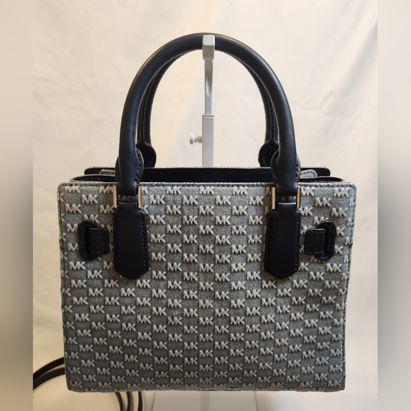 Michael Kors Hamilton Small Logo Embossed Washed Denim Satchel - Picture 7 of 13